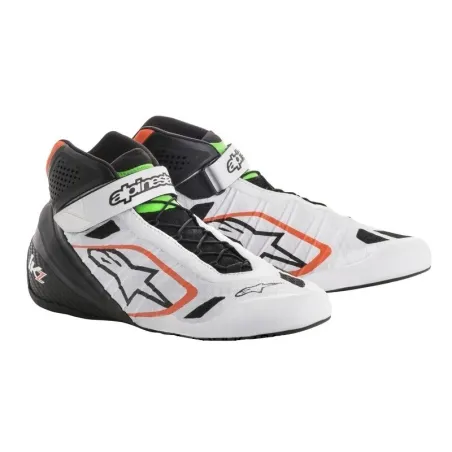 Zapatillas de piloto TECH-1 KZ ALPINESTARS [blanco/negro/naranja/verde fluorescente]