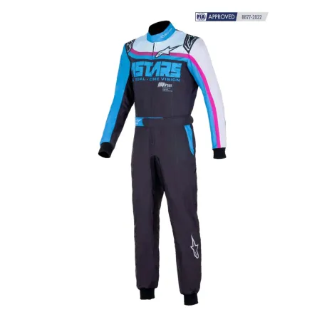 Tuta KMX-9 V3 grafica 2 CIK-FIA ALPINESTARS [nero/ciano/fucsia]