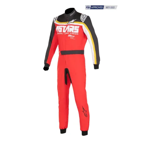 Tuta KMX-9 V3 grafica 2 CIK-FIA ALPINESTARS [rosso/nero/marrone ottone]