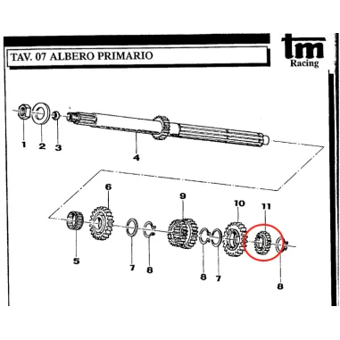 Primary shaft gear 2nd Z16 green KZ TM KART