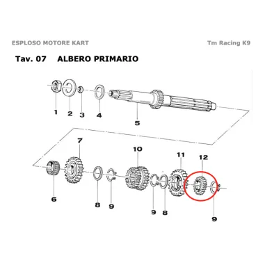 Ingranaggio albero primario 2a Z16 verde KZ TM KART