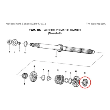 Engranaje eje principal 2a Z16 verde KZ TM KART