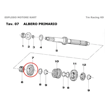 Ingranaggio albero primario 5a Z22 KZ TM KART