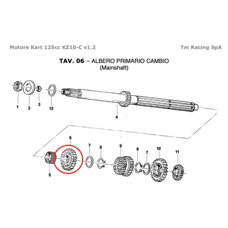 Engranaje eje primario 5a Z22 KZ TM KART
