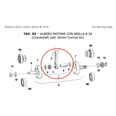 Complete forged connecting rod axis 20 KZ TM KART