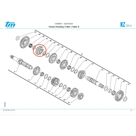 Ingranaggio albero secondario 5a scanalato Z23 KZ TM KART