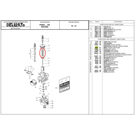 Gas valve spring 9597 for carburetors PHBG and PHDG DELL'ORTO